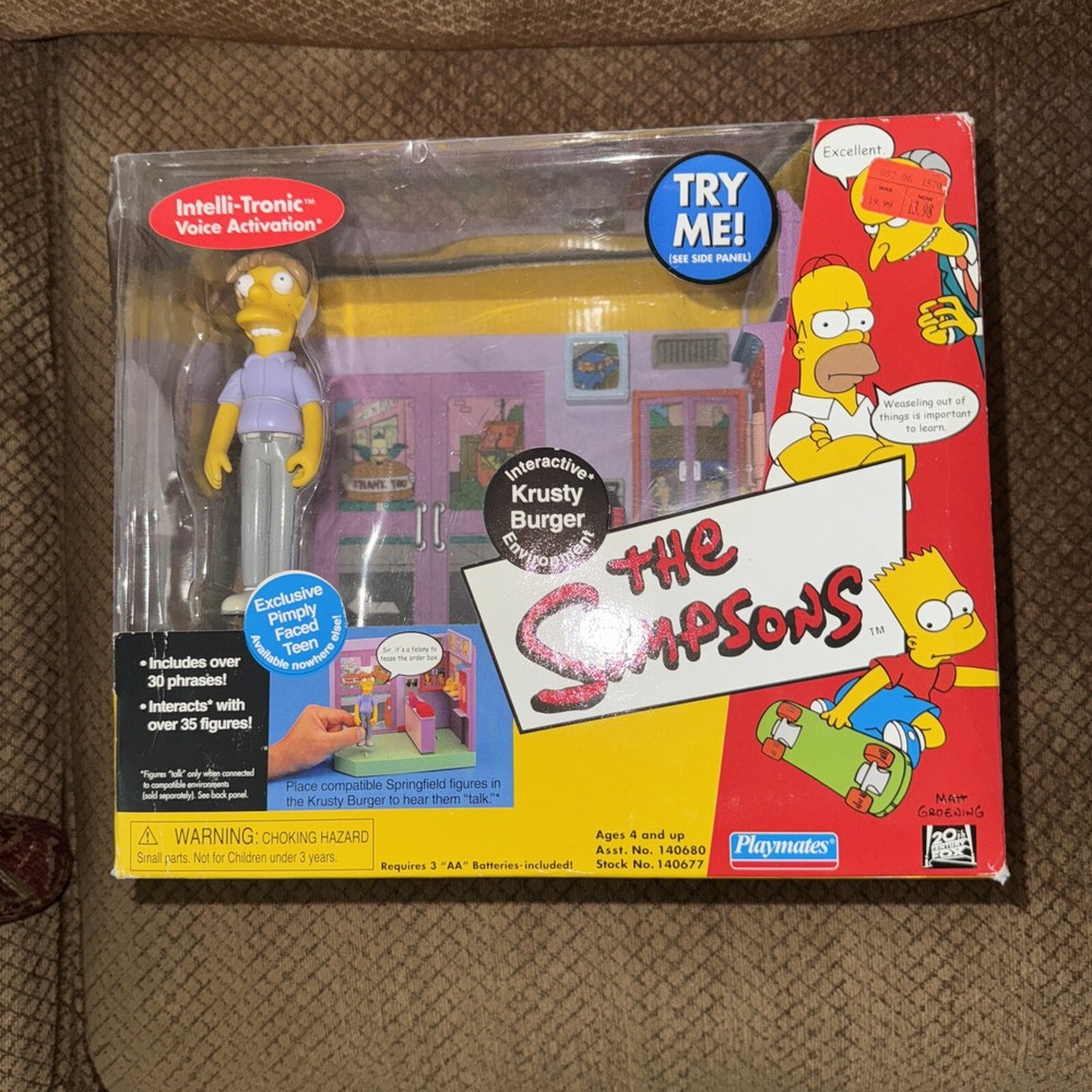 Simpsons Krusty Burger Pimply Faced Teen Action Figure Interactive Playmates New