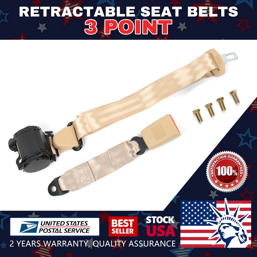 1 set 3 Point Retractable Car Safety Seat Belt Lap Diagonal Belt Kit Adjustable