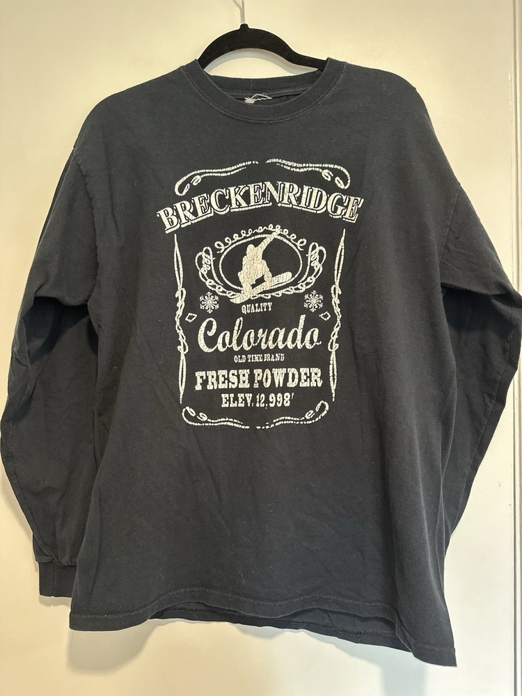 Vintage 90s Breckenridge Colorado Snowboard Graphic Long Sleeve Black Fade Tee