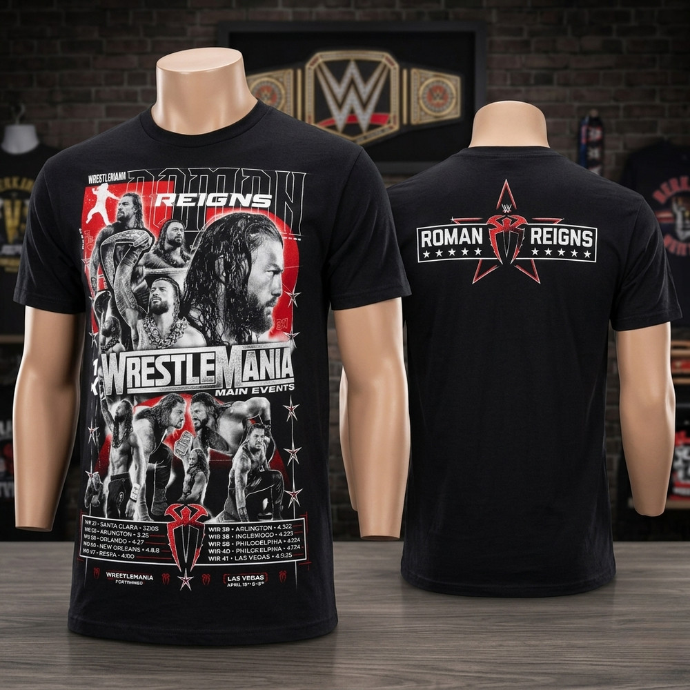 Roman Reigns WrestleMania Moments T-Shirt WWE Black Graphic Tee