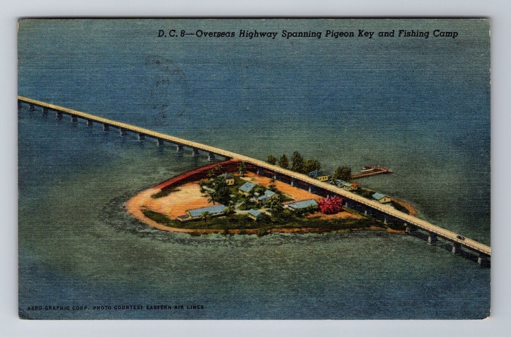 Key West FL-Florida, Aerial Overseas Highway, Antique, Vintage c1954 Postcard