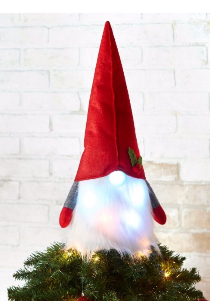 Plush Gnome Christmas Tree Topper Holiday Accent Ornament 21 “ Tall-image