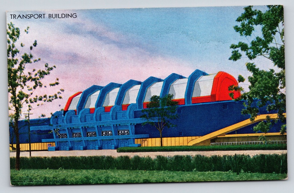 Chicago 1933 World Fair~Transport Bldg~Dome~Exterior View~ART DECO Colortype PC