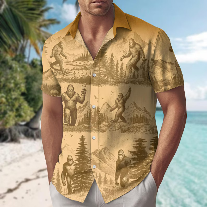 Bigfoot Hawaii Shirt Sasquatch Aloha Beach Vacation Summer Men