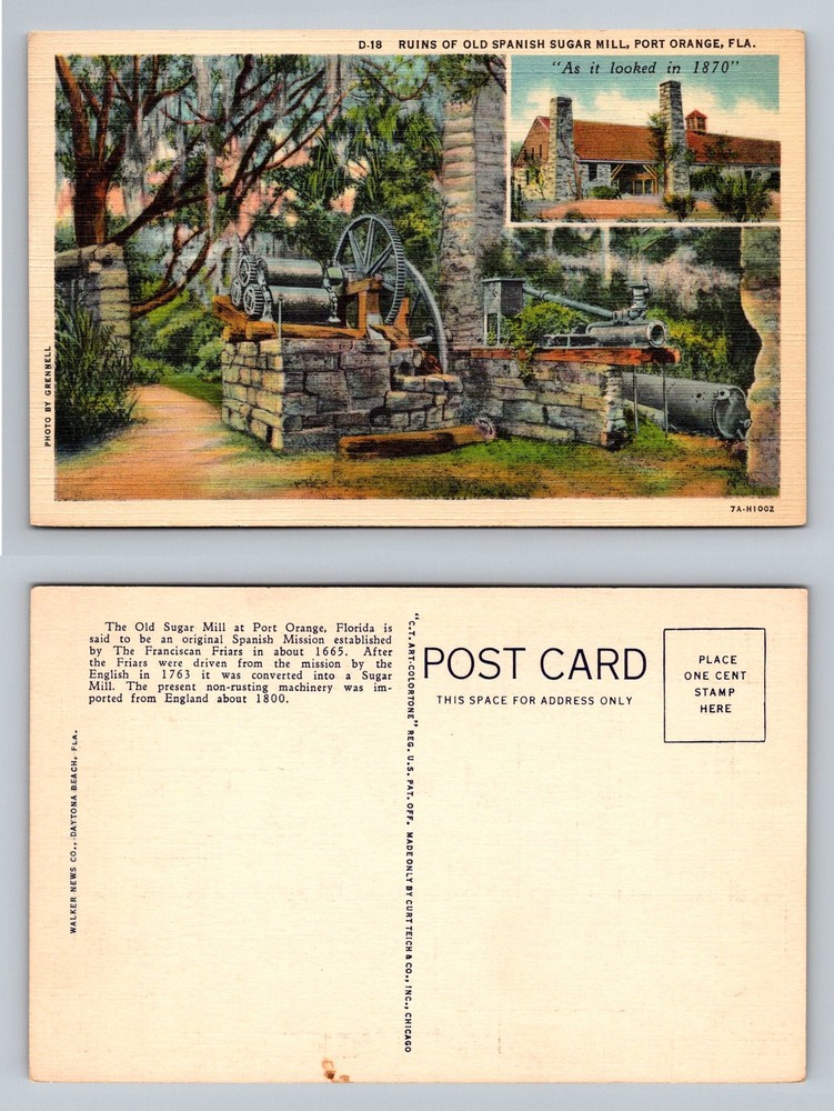 Port Orange, FL-Florida, Old Spanish Sugar Mill Ruins Machinery Vintage Postcard