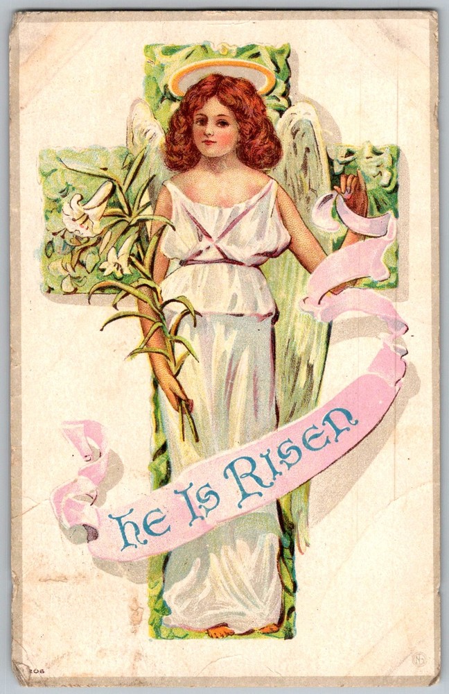 Antique Postcard Easter Angel Lilies Edina, MO 1910s
