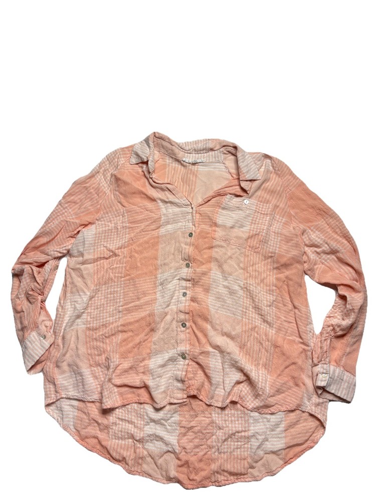 Jane and Delancey Womens Pink Plaid Long Sleeve Button Front Blouse SZ M Boho