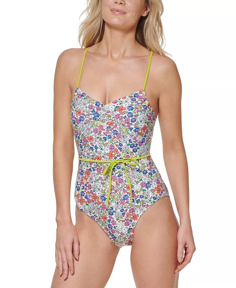 Tommy Hilfiger NWT Women's Adjustable Tie Belt One Piece Swimsuit Floral Size 12