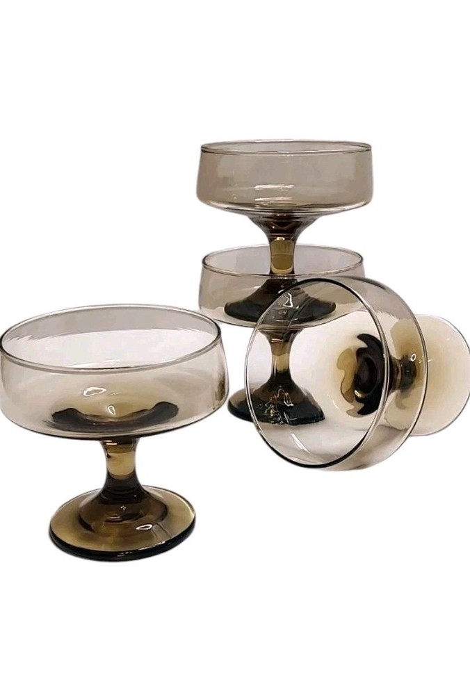 1970s Libbey Tawny Accent Champagne Coupes / Sherbet Dessert Glasses Set Of Four