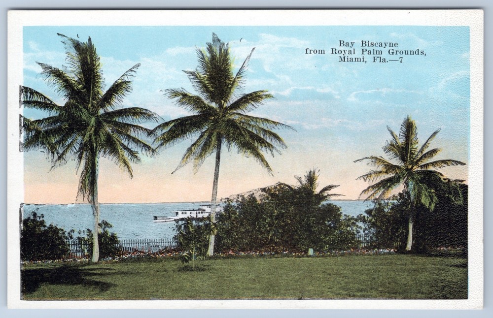 Florida Miami Boat on Bay Biscayne Royal Palm Hotel Grounds Postcard