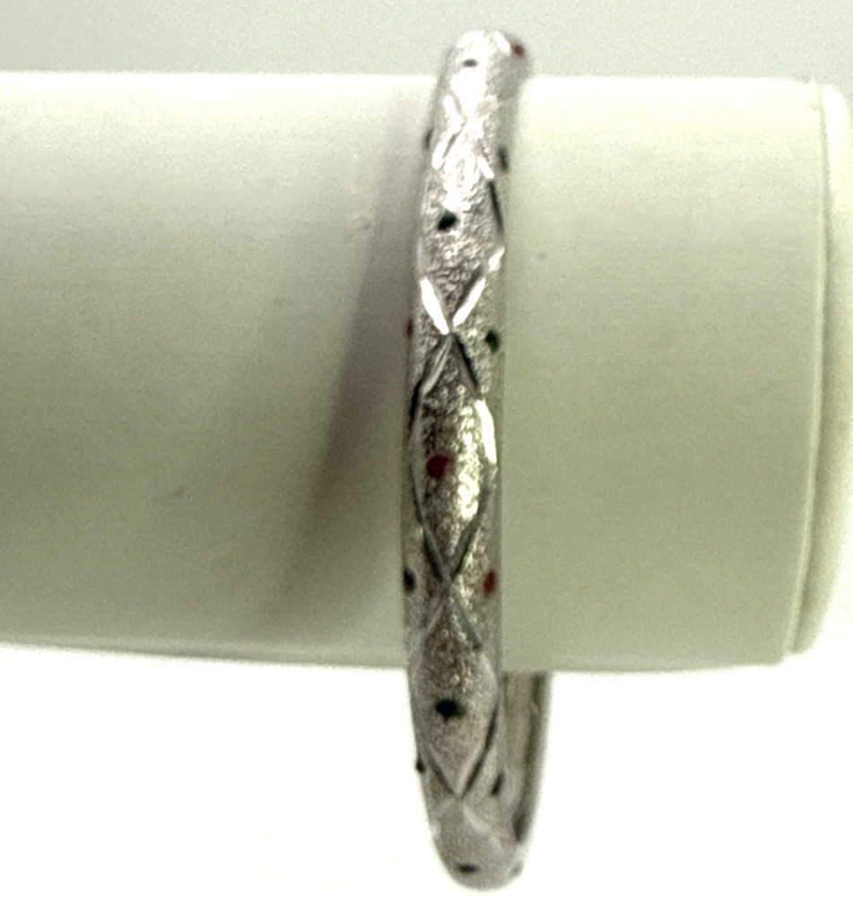 Vintage Solid .925 Sterling Silver Bangle Bracelet w- Multicolor accent Sz 7.75