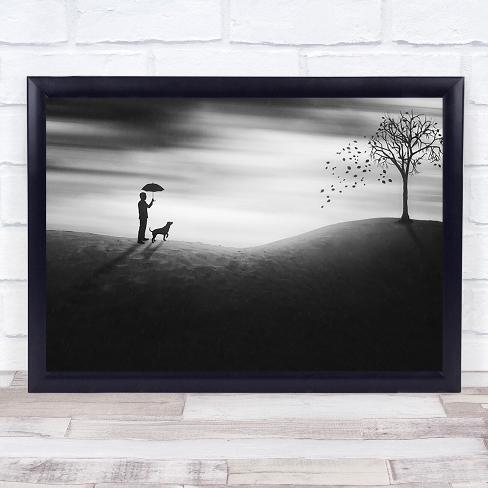 Autumn Dog Silhouette Umbrella Tree Wall Art Print  