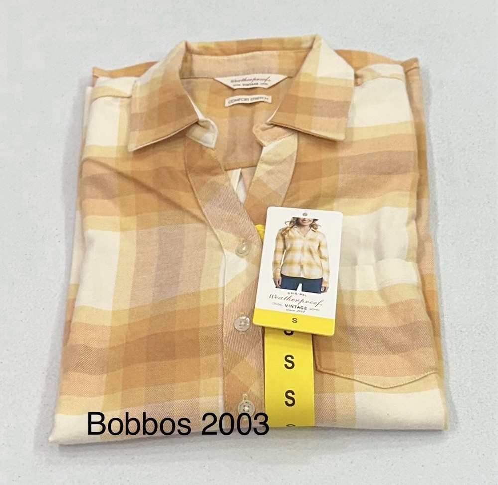 Weatherproof Vintage Women's Comfort Stretch Flannel Shirt, Yellow, Size S