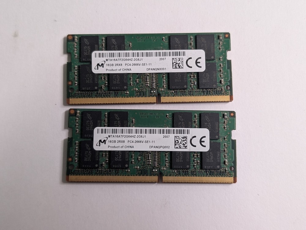 32GB (2 x 16GB) Micron DDR4 2Rx8 PC4-2666V SODIMM PC4-21300 Laptop RAM Memory