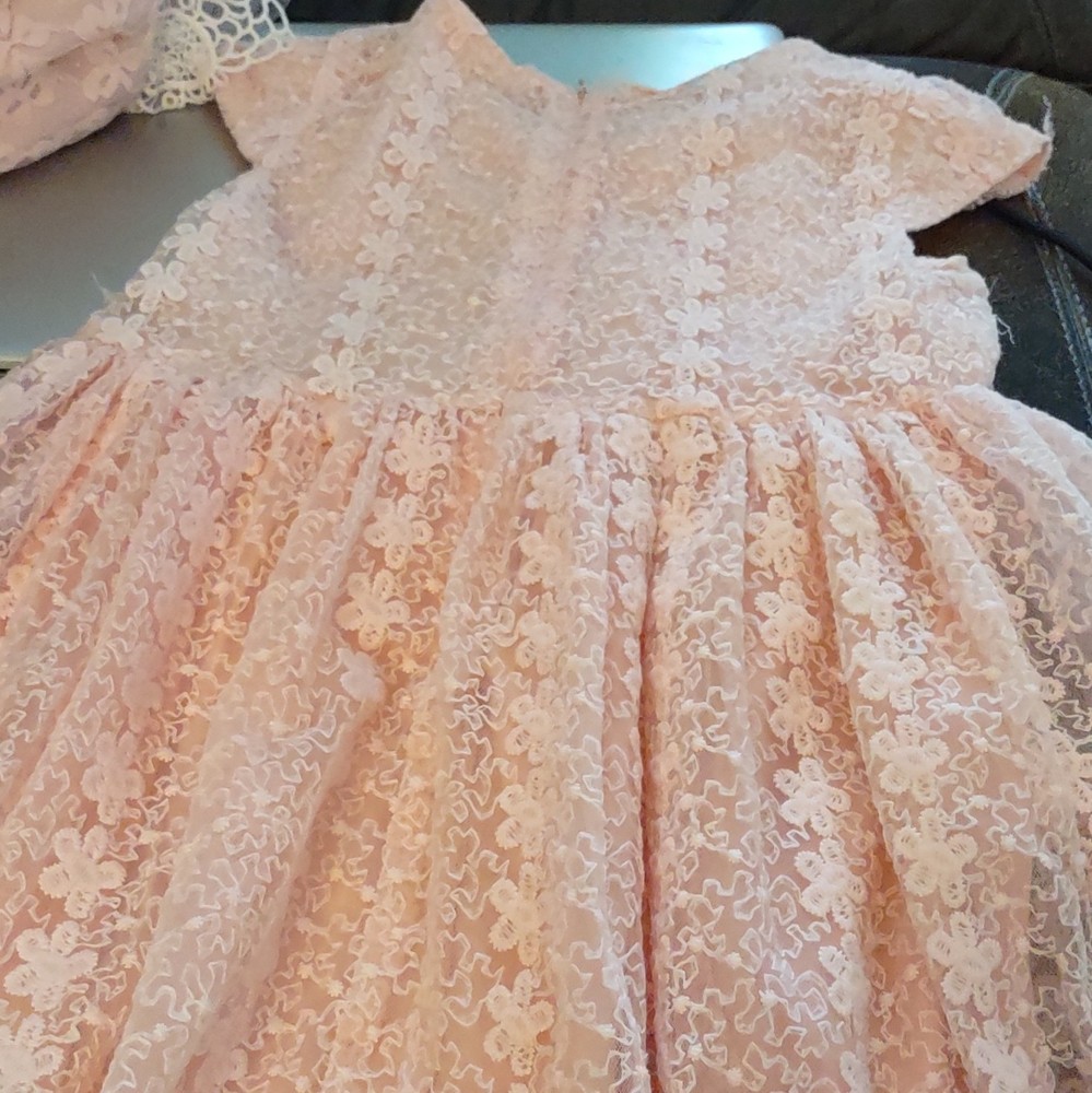 Pink Lace Floral Sleeveless Fit & Flare Girls Dress Round Neck Knee Size 4