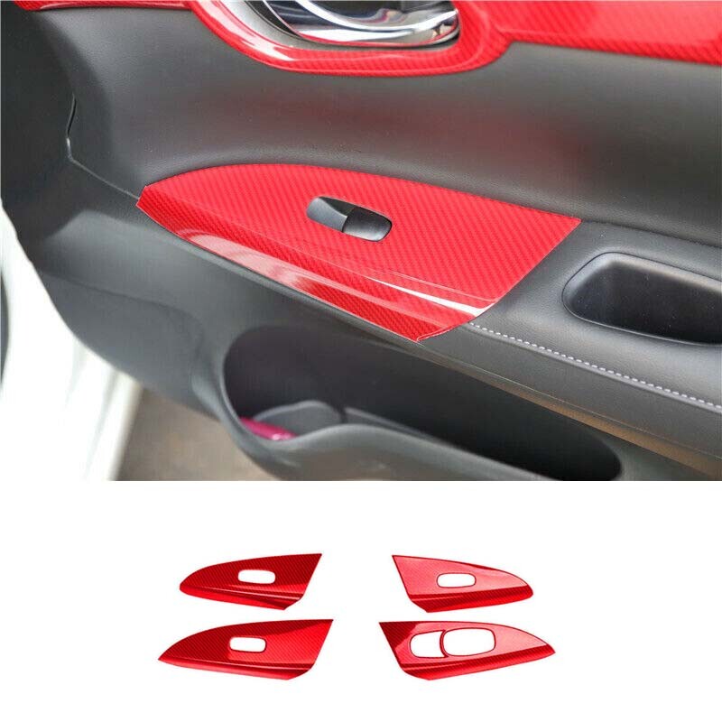 Trim Switch Cover For Nissan Sentra 2013~2019 Window Lift Panel Red Carbon Fiber