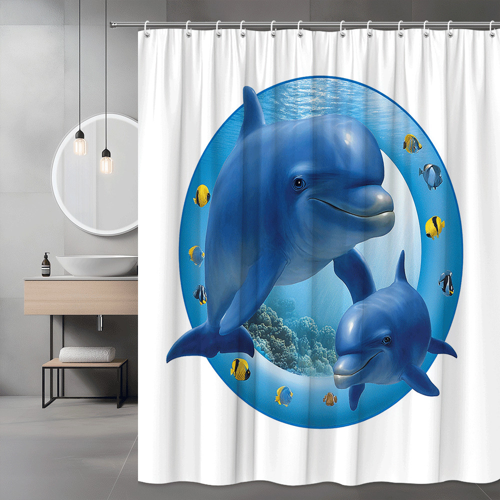 Dolphin Shower Curtain Blue Ocean Fish Print