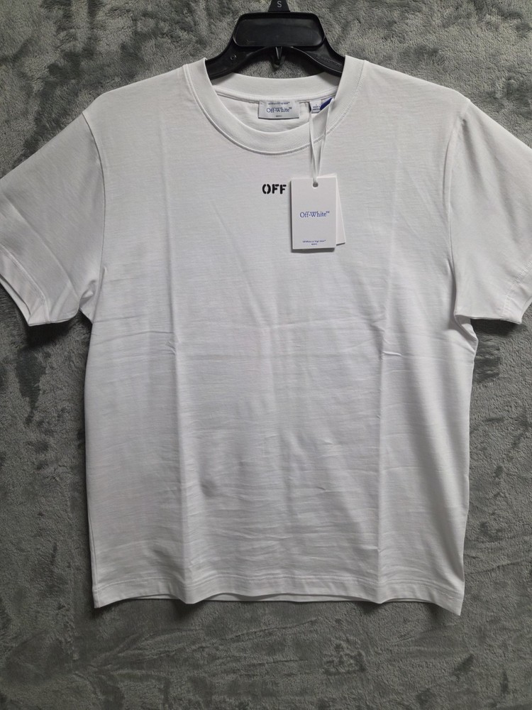 Off-White Men's White Short Sleeve Graphic Logo Crew Neck T-Shirt L Cotton