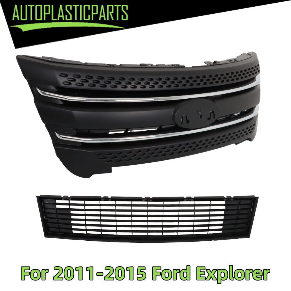 ABS Plastic Front Upper + Lower Grille for 2011-2015 Ford Explorer-image
