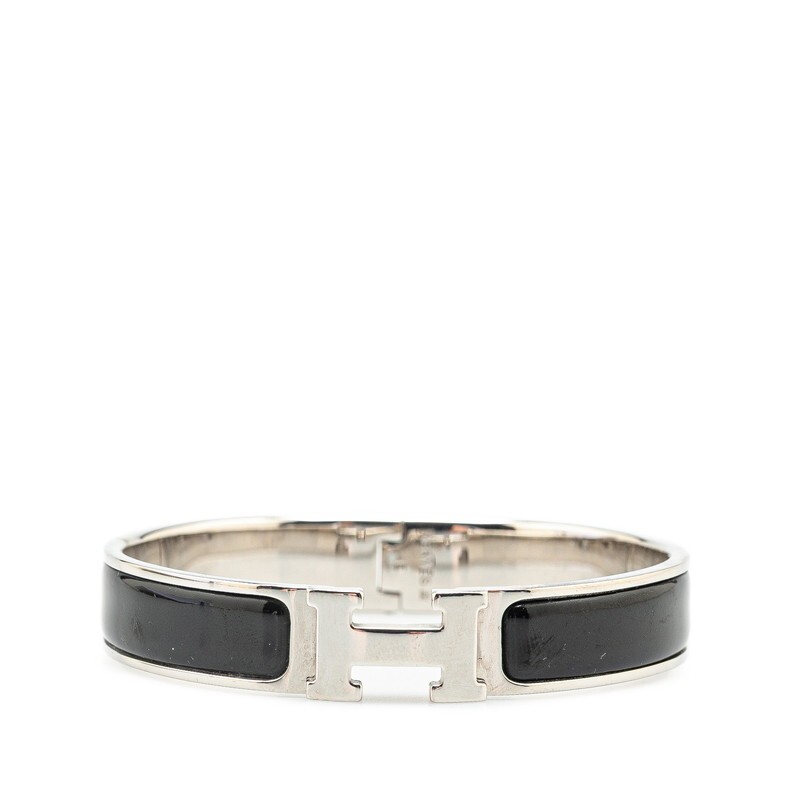 Hermes Clic H PM Silver Black Metal Bangle 19718
