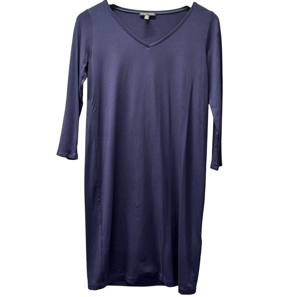 Eileen Fisher Dress Womens XXS Tencel Jersey V-Neck Pullover 3/4 Sleeve