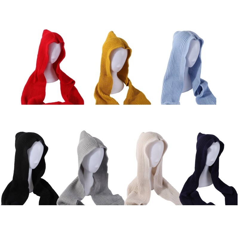 Hooded Crochet Shawl Wrap Scarf Hat Windproof Head Covering