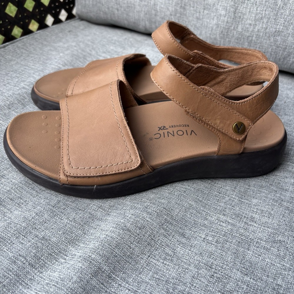 Vionic Light Brown Leather Recovery Sandals Slingback Size 8 Open Toe