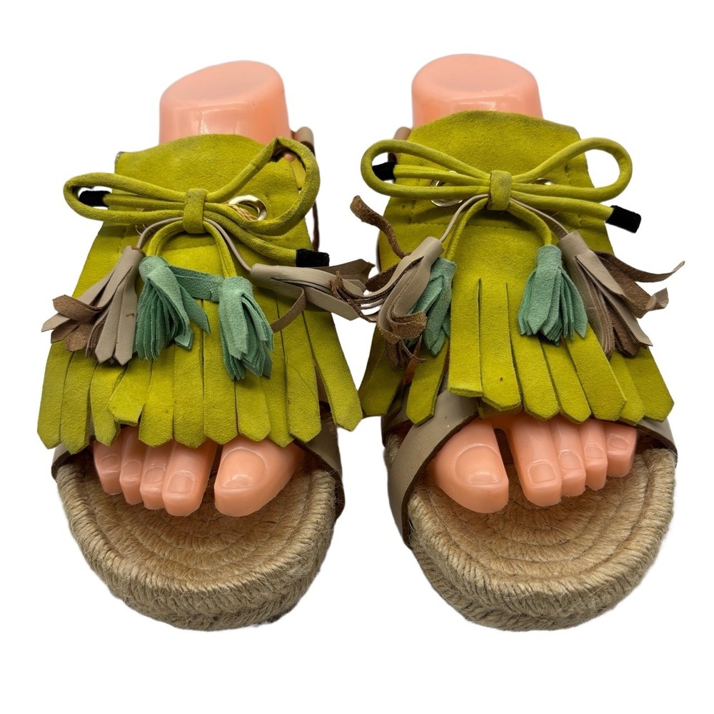Lime Green Espadrille Size 39 Fringe Tassel Sandals Bohemian Chic