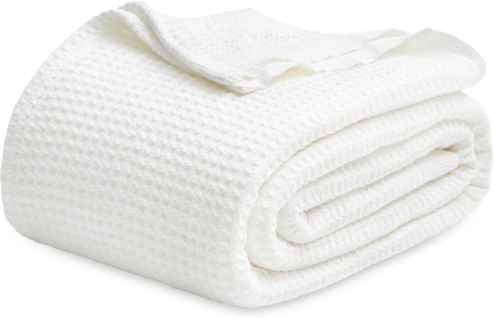 100% Cotton King Size White Bed Blanket - Soft Breathable 104x90 Inches