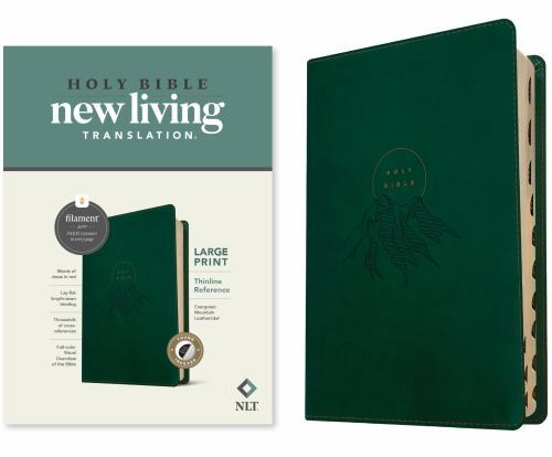 NLT Large Print Thinline Bible with Filament Enabled LeatherLike Cover Evergreen Mountain Indexed Red Letter