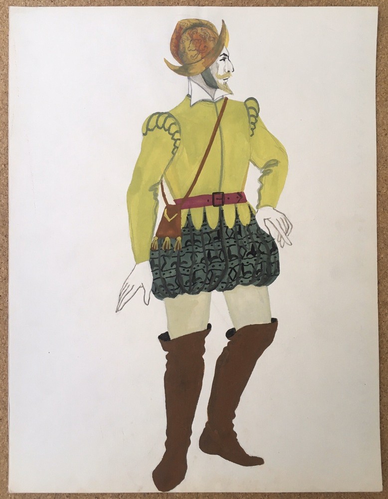 Historical Renaissance Portrait by Huguette Legoubey 1940 Gouache Costume Art