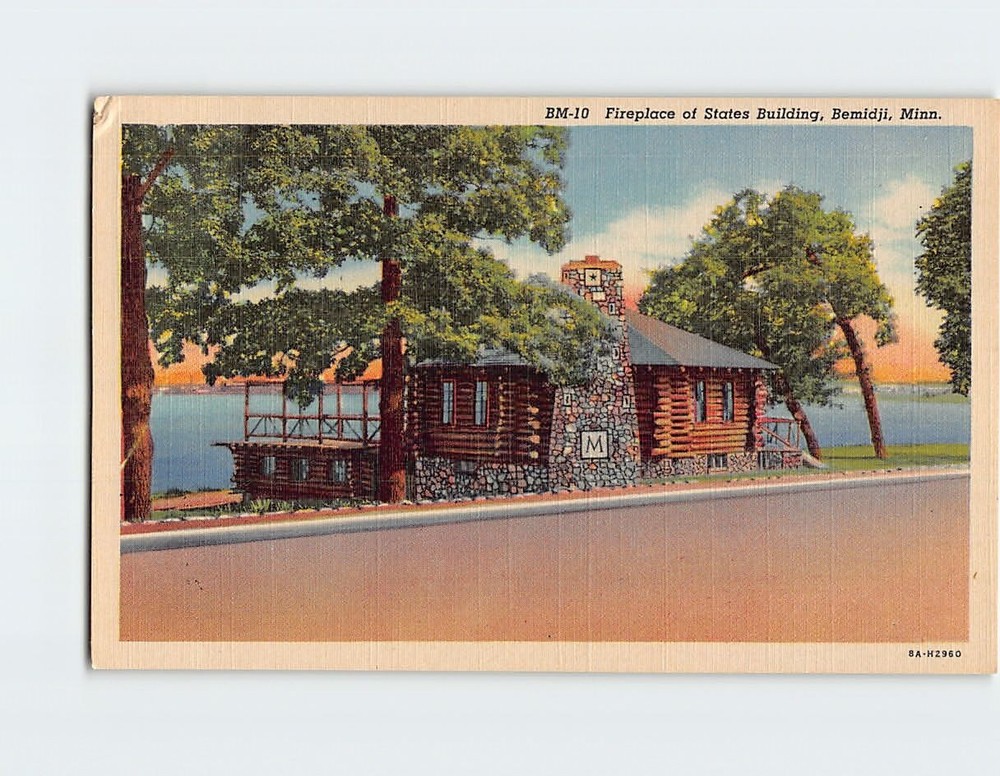 Postcard Fireplace of States Building Bemidji Minnesota USA