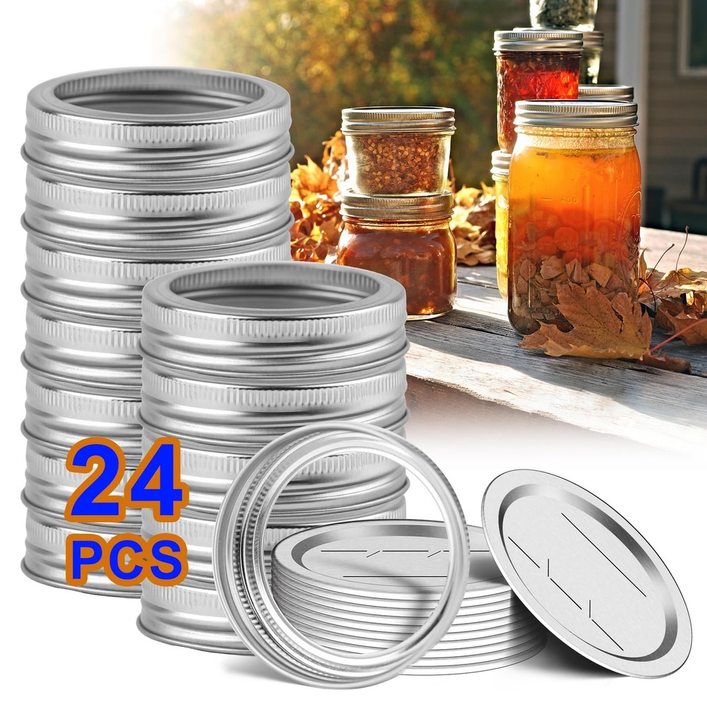 Canning Jar Lids With Rings For Mason Regular Mouth 24Pcs sliver