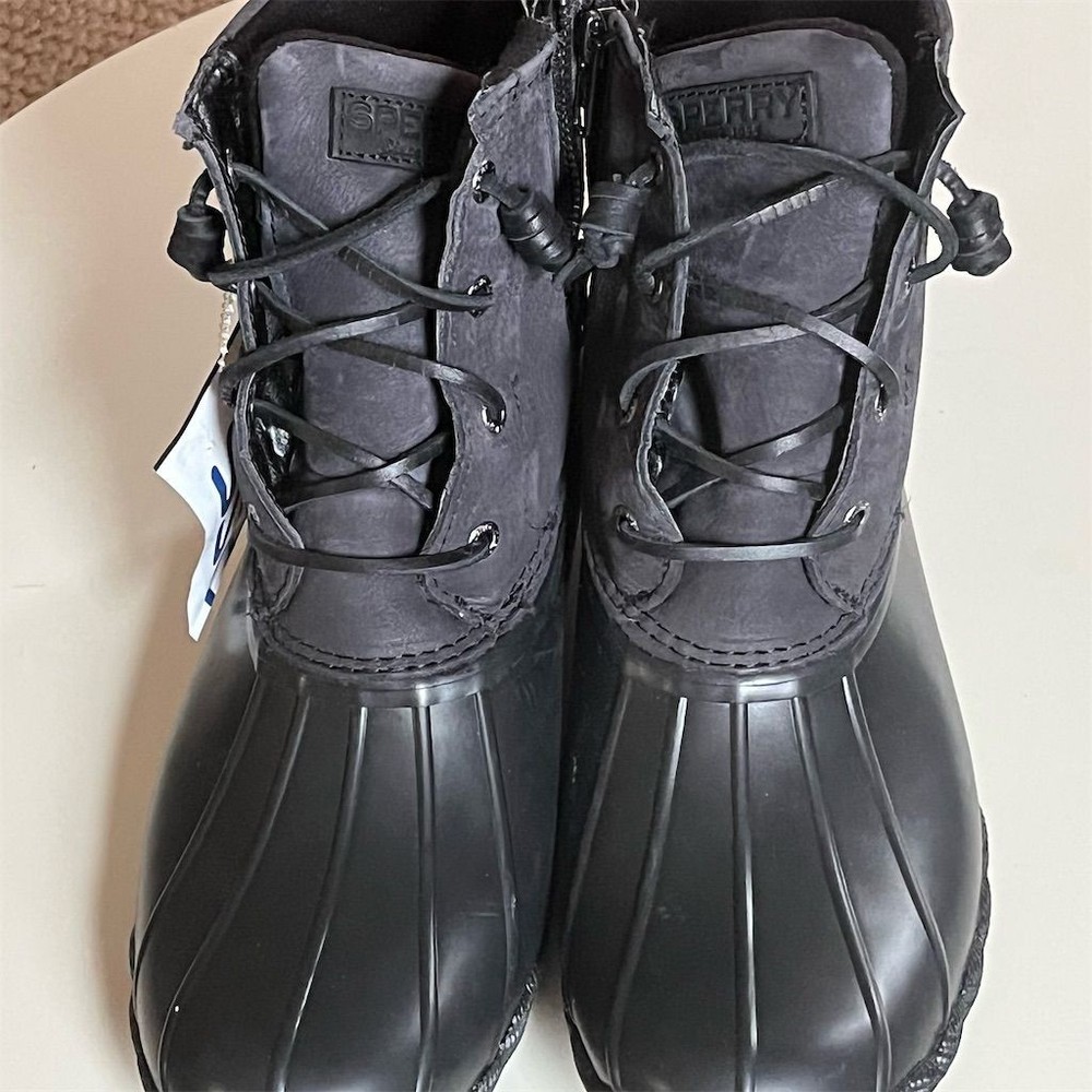 Sperry Womens Black Saltwater Duck Boots Waterproof Size 9.5 Lace Up