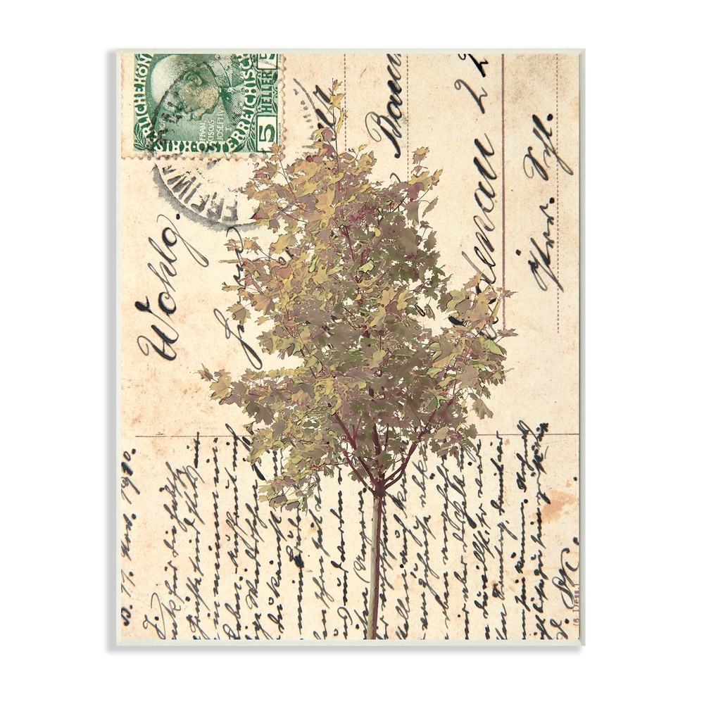 Stupell Country Vintage Postal Card Autumn Tree Wood Wall