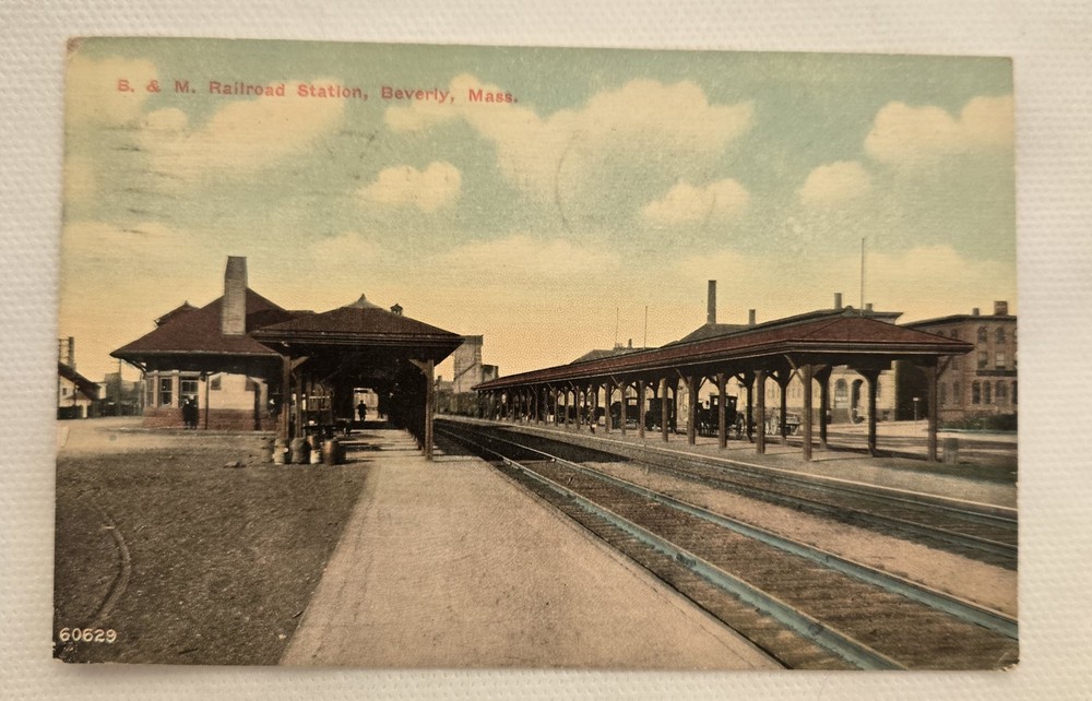 MA Postcard B&M Beverly, Mass. Railroad RR Train Station Depot tracks