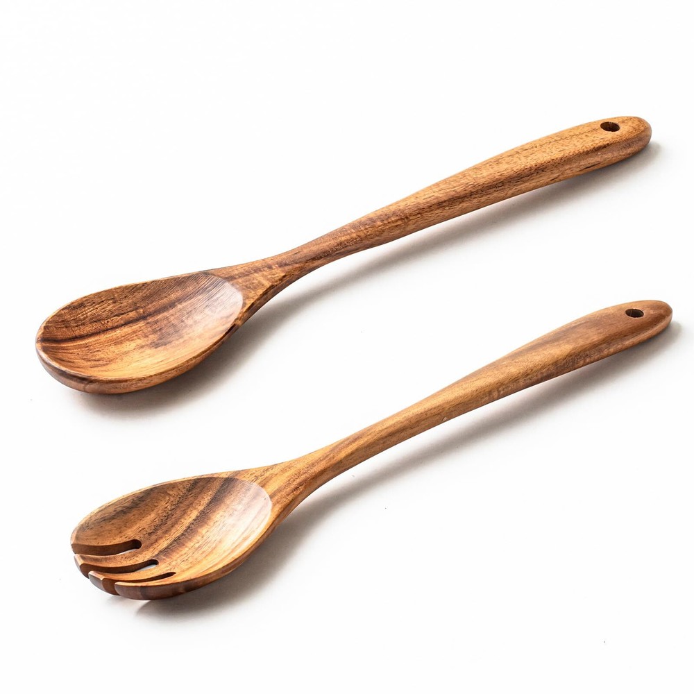 Acacia Wooden Salad Server Set13 inch Salad Tongs for Serving including Salad...-image