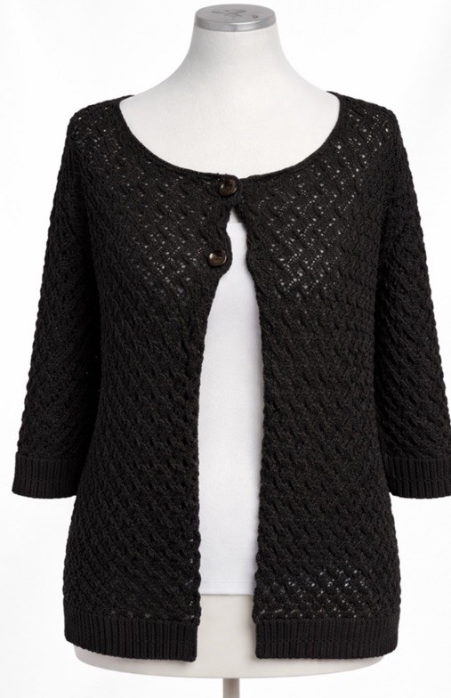 Jones New York Women’s 3X Navy Open Knit Cardigan Sweater Button Front