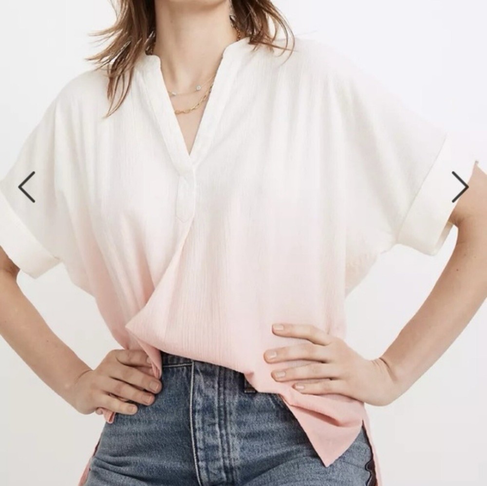 Madewell Striped Dip-Dye Lakeline Popover Shirt Size XL