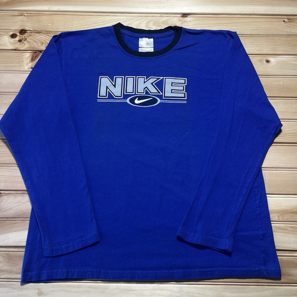 Vintage Y2K Silver Tag Nike Block Letter Spell Out Swoosh Shirt Size Large L/S