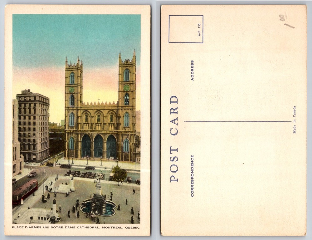 Place D Armes Notre Dame Cathedral Montreal Quebec Postcard