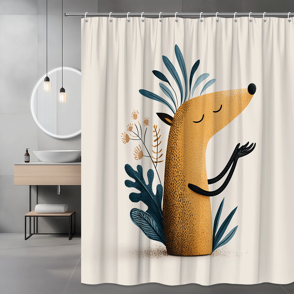 Fox Shower Curtain, Cute Animal Print, Boho Botanical Decor