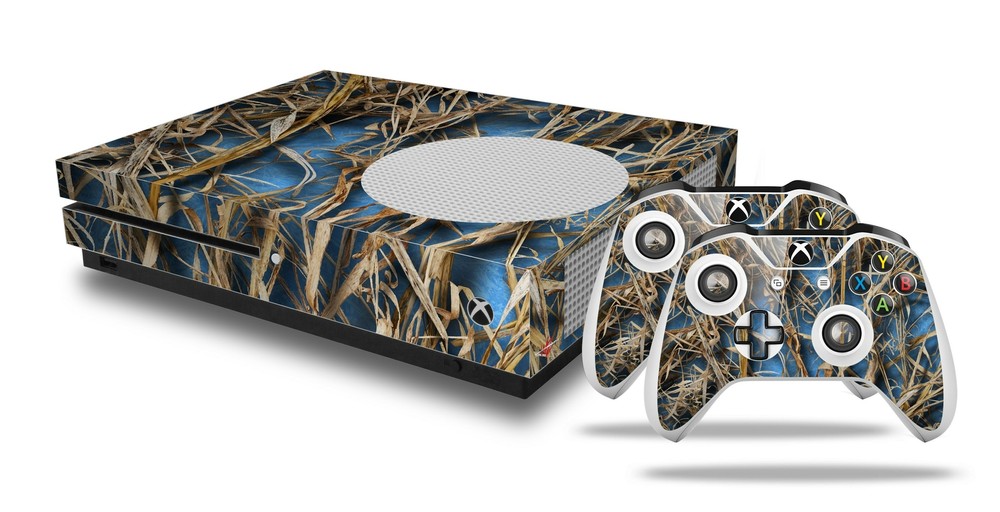 Skin XBOX One S Console Controller WraptorCamo Grassy Marsh Camo Neon Blue