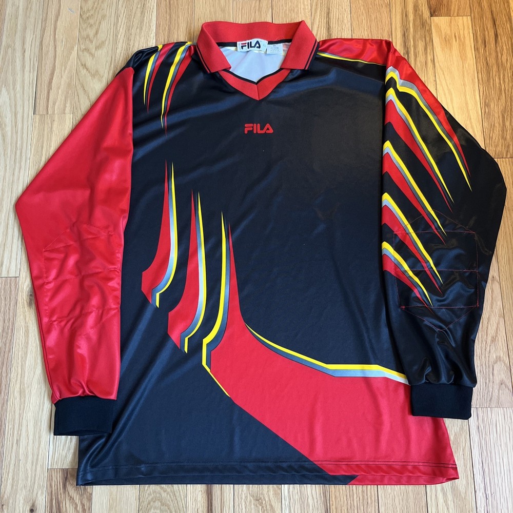 Vintage Fila Goal Keeper Jersey Shirt Men’s Size XL Black Pattern V Neck 90s