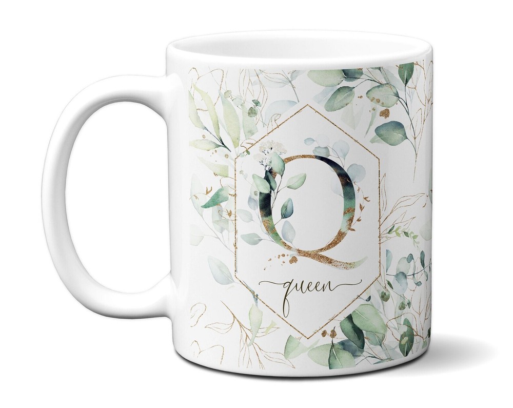 Letter Initial Mug Personalized Name & Monogram Floral Alphabet Cup Flowers