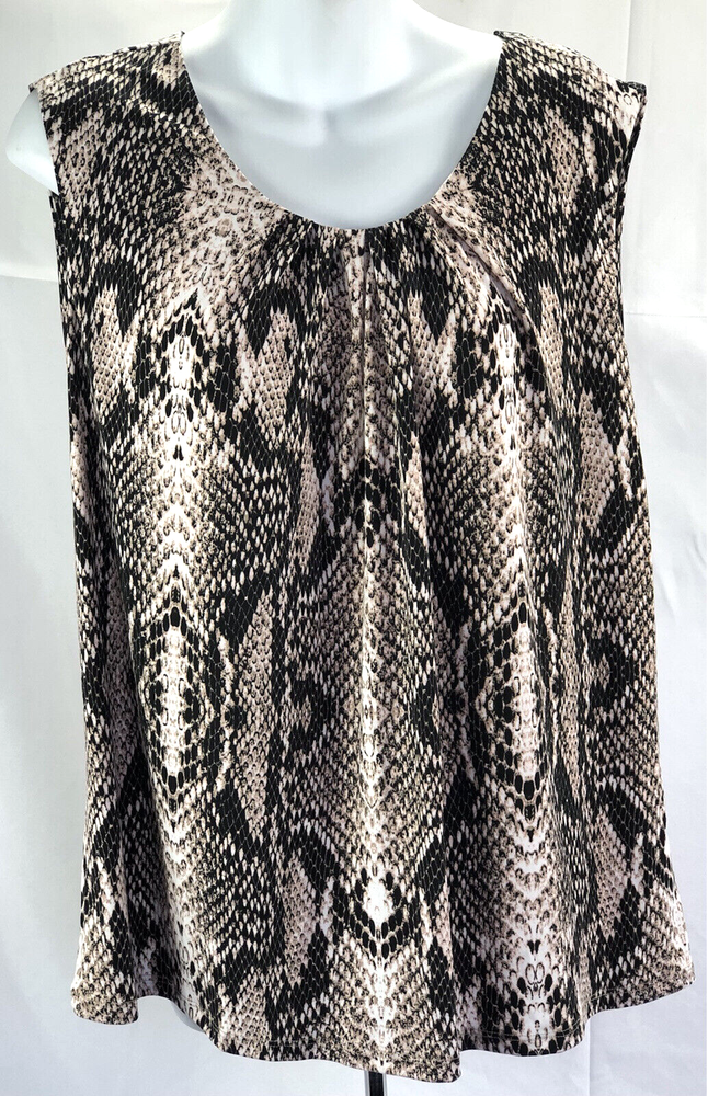 Fylo Sleeveless Silky Tank Top XL tan Snake Animal Pleat Scoop Neck Y2K 90s