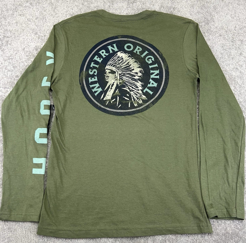 HOOEY Men's T-Shirt Western Original Headdress Graphic Long Sleeve Sz Small NEW