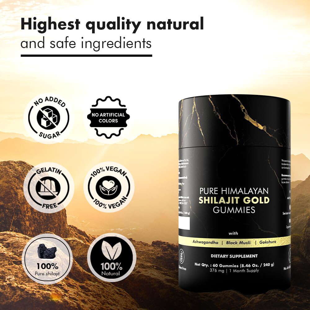 Pure 100% Himalayan Shilajit Gold Gummies with Black Seed Oil 60 Count