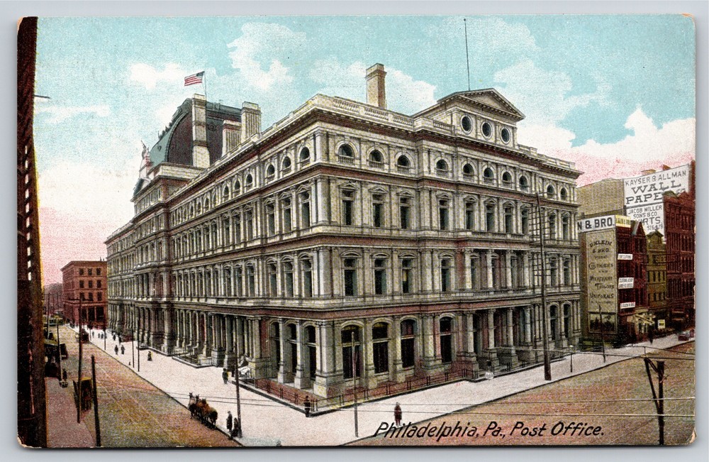 Philadelphia Pennsylvania~Post Office Bldg Street View~Leighton Vintage Postcard
