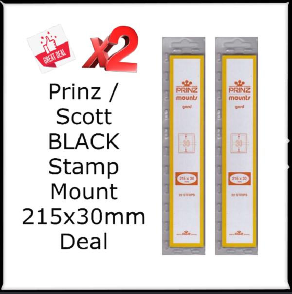 44 Prinz/Scott Stamp BLACK Mounts For US 19th Century 215mm x 30mm 2 Packs Deal